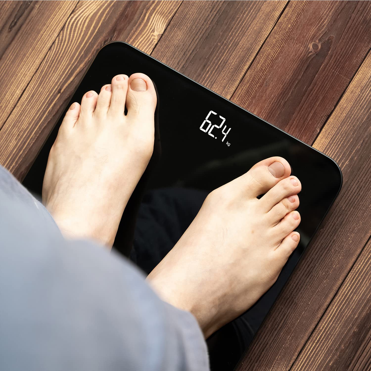 BAGAIL Bathroom Scale, Digital Weighing Scale with High Precision Sensors and Tempered Glass, Ultra Slim, Step-on Technology, Shine-Through Display - 15Yr Guarantee Black