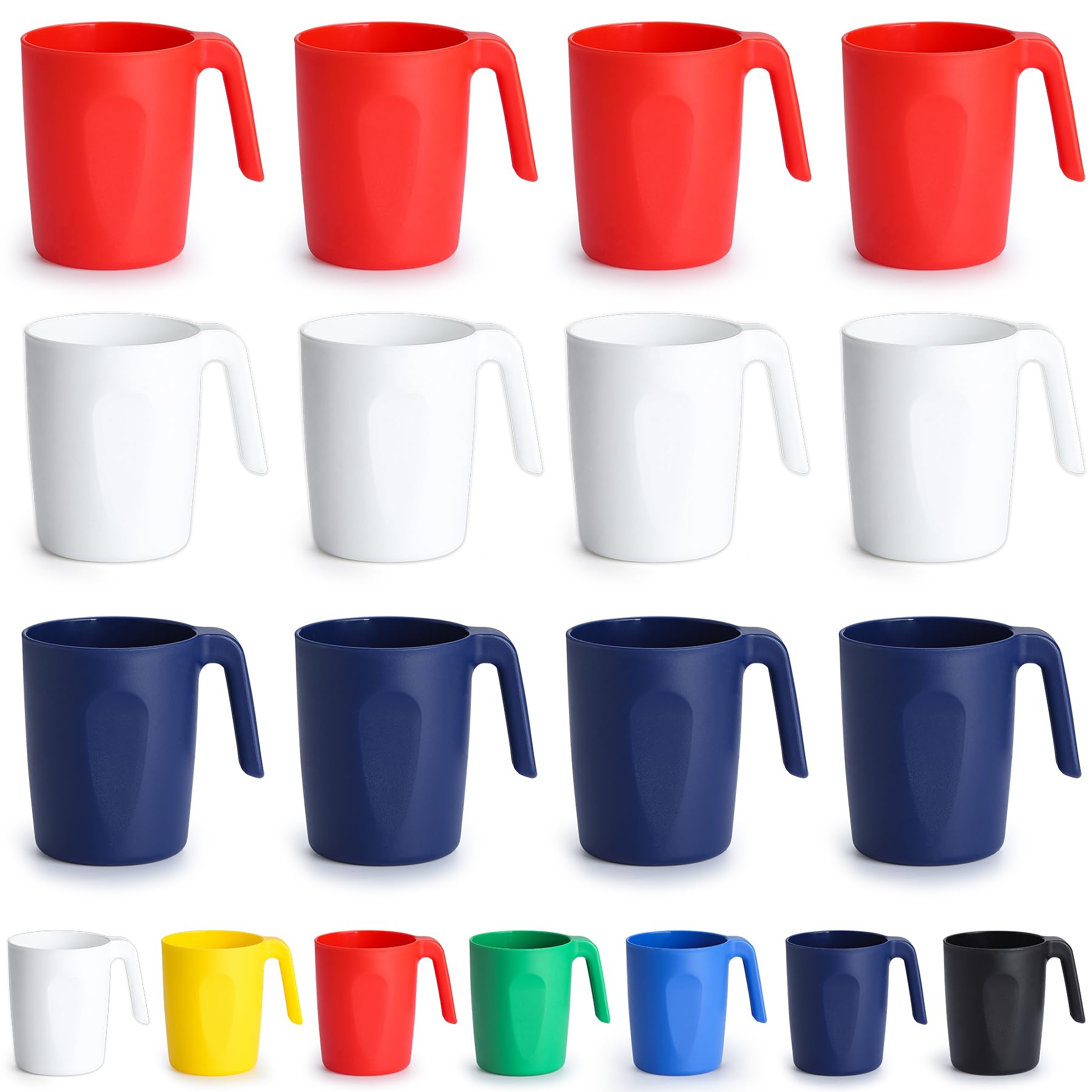 Kyraton Plastic Mug Set 12 Pieces, Unbreakable and Reusable Light Weight Travel Coffee Mugs Espresso Cups Easy to Carry and Clean Microwave Safe, Dishwasher Safe