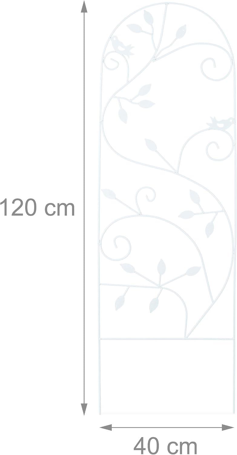 Relaxdays Bird Trellis, Metal Garden Lattice, Climbing Aid for Plants 120 x 40 cm, Vine Design, White, 120 x 40 x 0.5 cm - Image 5