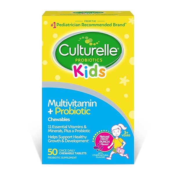 CULTURELLE KIDS COMPLETE CHEWABLE MULTIVITAMIN + PROBIOTIC FOR KIDS, AGES 3+, 50 COUNT, DIGESTIVE HEALTH, ORAL HEALTH & IMMUNE SUPPORT – WITH 11 VITAMINS & MINERALS, INCLUDING VITAMIN C, D3 & ZINC