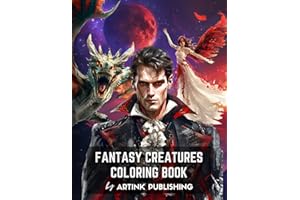 Fantasy Creatures Adult Coloring Book by Artink Publishing for Women, Men, Teen: Cartoon Style Unique Grayscale Magic Whimsical Characters: Fairies, ... Meditation, Stress Relief, Anti-Anxiety