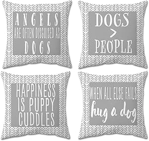 Cappy&Luna Creations Dog Decor Dog Pillow 100% Cotton 18x18 Double-Sided Pillow Covers Set of 2, Gray