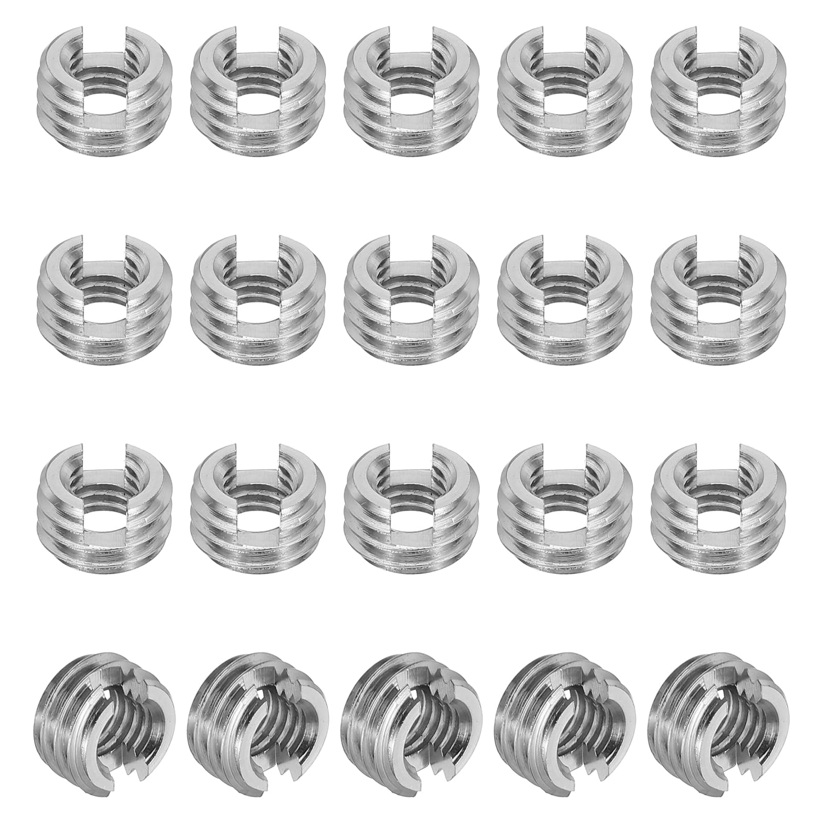 PATIKIL Self-Tapping Threaded Inserts, 20 Pcs M6 x M10 x 6mm 303 Stainless Steel Thread Adapter Reducer Slotted Screw Repair Inserts Nuts Sleeve