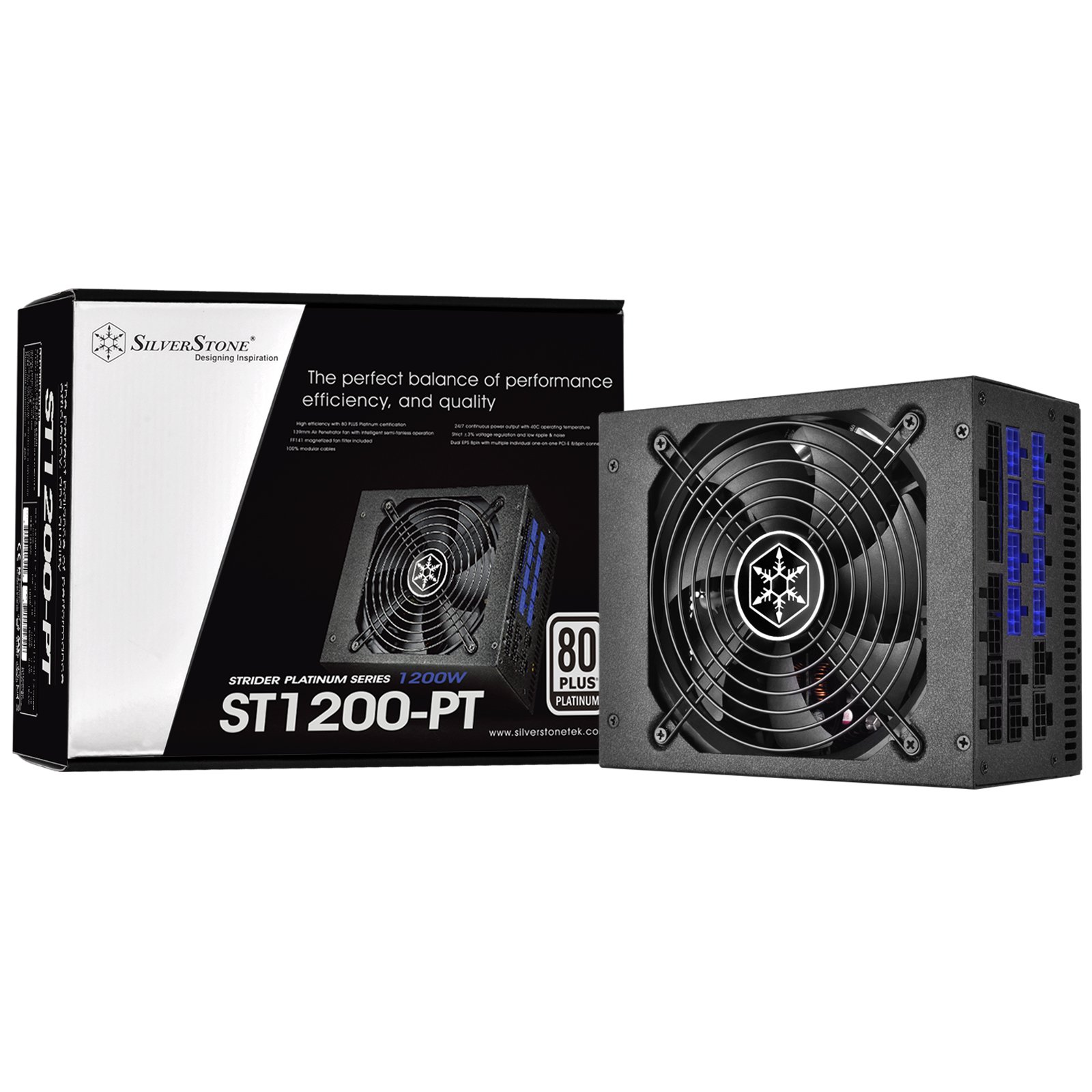 SilverStone SST-ST1200-PT - Strider Platinum Series, 1200W 80 Plus Platinum ATX PC Power Supply, Low Noise 139mm Air Penetrator, 100% modular (thick cable)