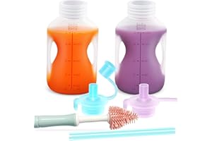 Jelly Ruru Silicone Reusable Baby Food Pouches with Straws, Leakproof Refillable Squeeze Pouches, Dishwasher, Freezer, Microwave Safe, Baby Food Storage for Homemade Puree, Yogurt (one size, Count, 2)