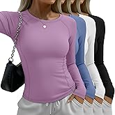 Sweetyweee 4 Pack Women's Long Sleeve Shirts Compression Crew Neck Tops Athletic Slim Fit Undershirts for Yoga Gym