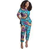 Private Black African Suits for Women Anakra Print Half Sleeve Top and Pants 2 Piece Set Outfits Dashiki Casual Tracksuit