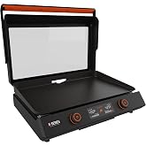 Blackstone 22-Inch Electric Griddle - 1600W Non Stick Ceramic Titanium Coated Stainless Steel Tabletop Griddle with EZ-Touch Control Dial, LCD Display, Patented Rotate &amp; Remove Glass Hood - 8001
