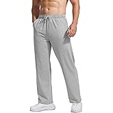 PINSPARK Men's Lightweight Sweatpants Cotton Yoga Pants Baggy Sweat Pants Open Bottom Lounge Jogger Sweatpants with Pockets