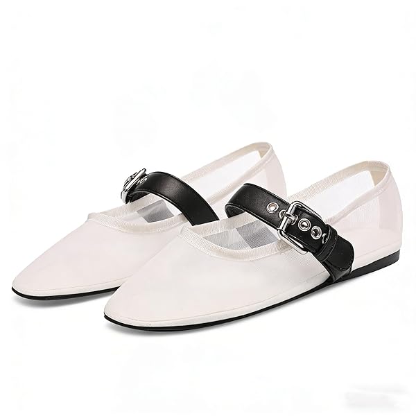 VOLEECE MESH BALLET FLATS FOR WOMEN BUCKLE STRAP...