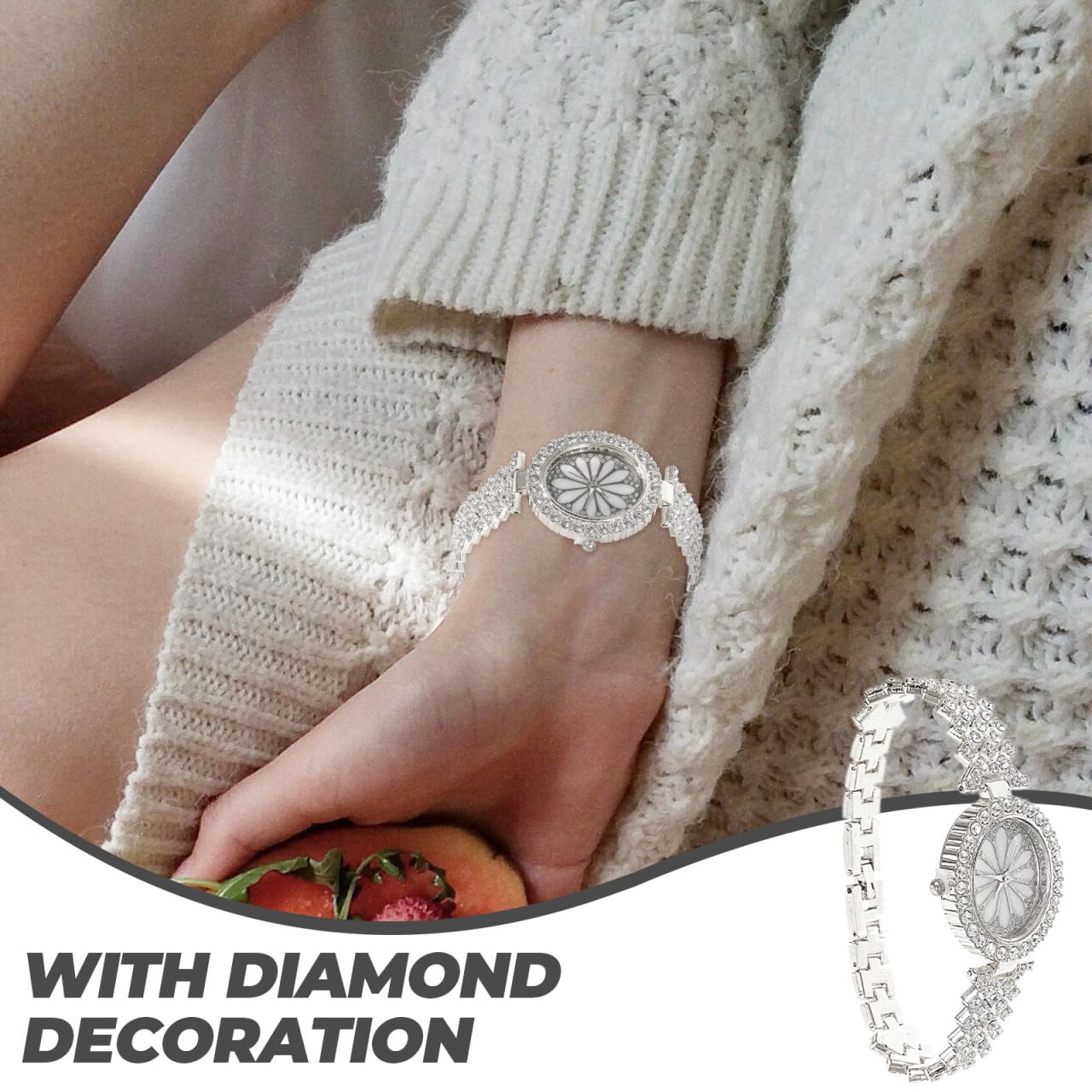 Hemobllo Silver Women Watch Luxury Ladies Watches Full Rhinestones Watches for Dial Bling Girls Watch Elegant Dress WristWatches