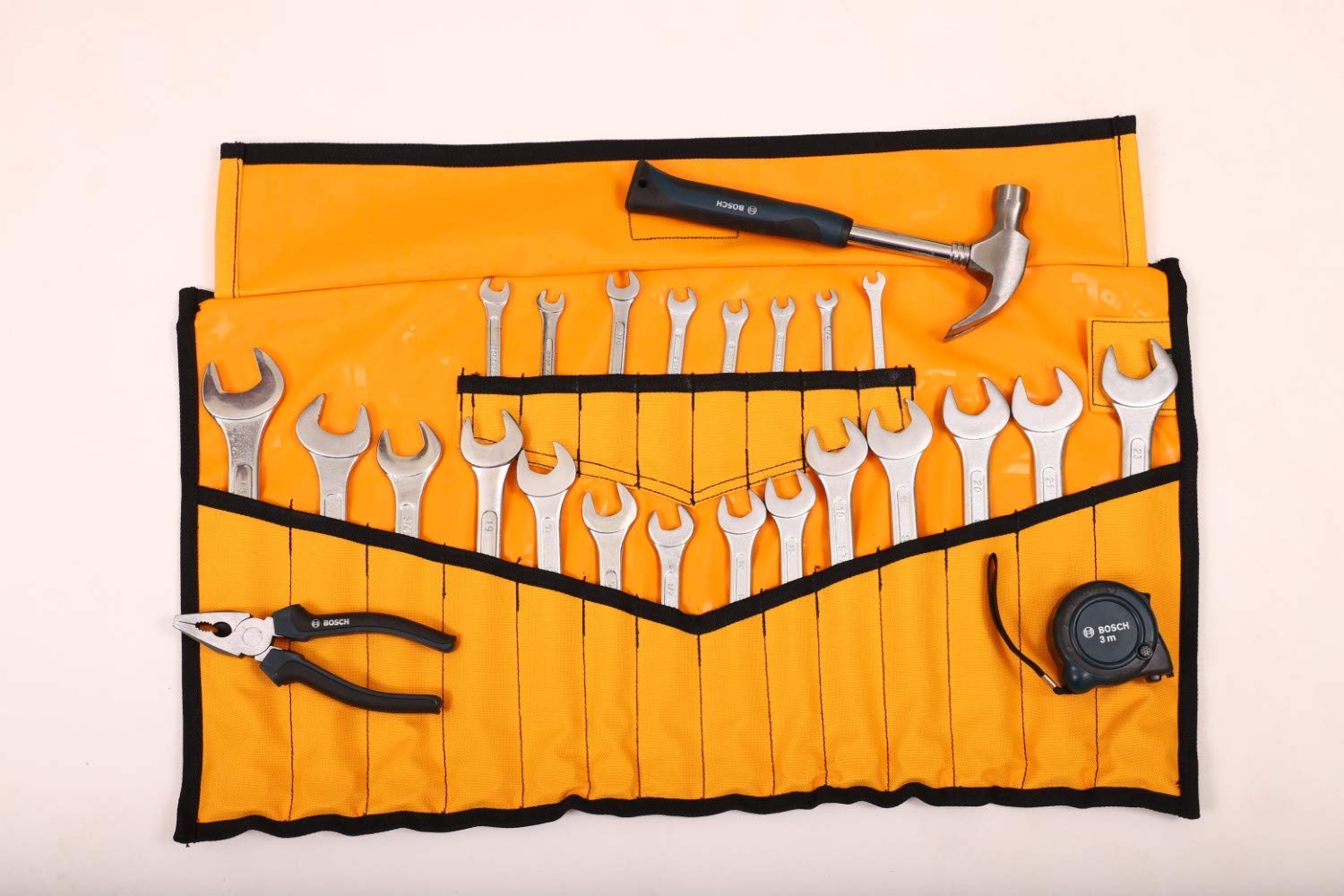 Photo 1 of 22 Pocket Wrench & Tool Roll Up Pouch Organizer Bag Handmade Waterproof PVC Laminated Ballistic Polyester Canvas for Craftsman Gear Drive Users Ready Portable Storage Round Easy Grip | (Orange)