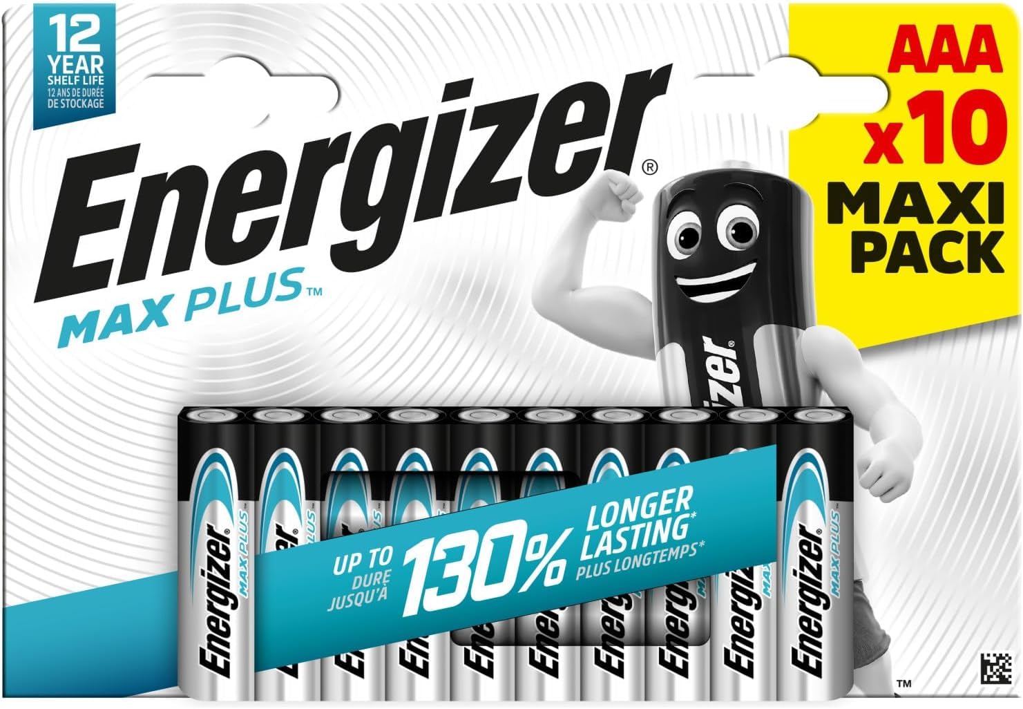 Energizer Max Plus - AAA Batteries (10 Pack) - Triple A Performance Alkaline Battery 1.5V - 130 Percent Longer Lasting - For High Drain Devices - 0 Plastic Packaging - 12 Year Shelf Life