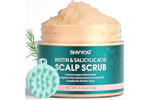 SHVYOG Scalp Scrub, Biotin 2-in-1 Scalp Exfoliator Scrub Clarifying Detox Shampoo with 3% Salicylic Acid & Tea Tree for Dandruff, Build Up, Itchy Scalp, Oily Hair & Dry Scalp Treatment with Scalp Massager