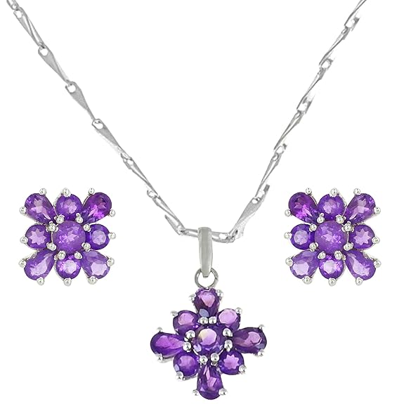 Buy Handmade in India Jewelry Set Pendant Earrings and Silver Chain