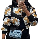Aimiray Women's Cropped Fleece Jacket Long Sleeve Warm Bomber Sherpa Jacket Floral Printed Varsity Coats