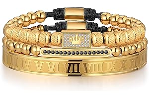 WFYOU 3PCS Stainless Steel Imperial Crown Bracelets for Men Gold Roman Numeral Bangle Bracelet Adjustable Cuff Bracelet Mens Luxury Jewelry Gifts
