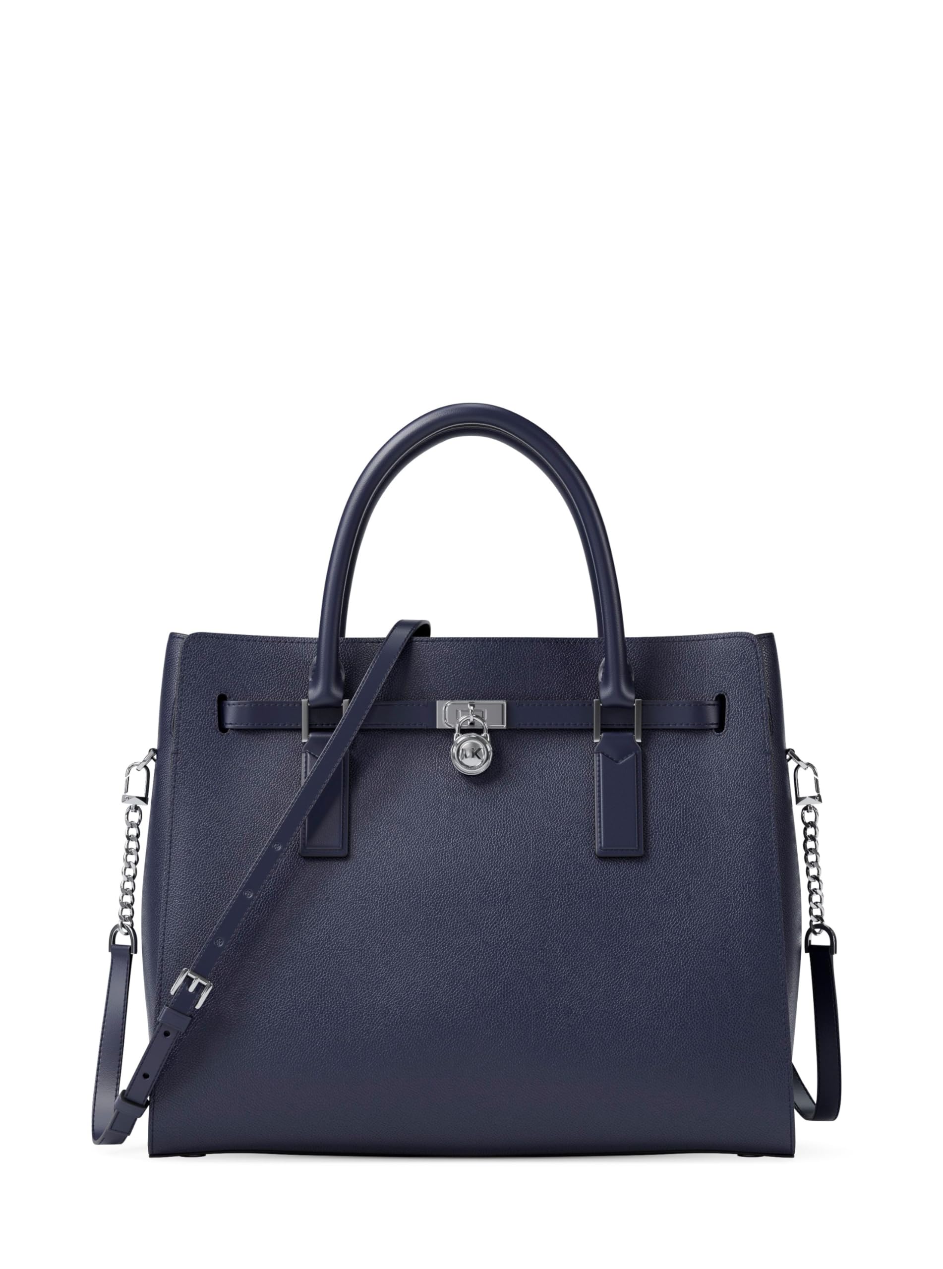 Michael Kors Hamilton Large Satchel, Silver-Tone Hardware/Urbino Leather/Dress Blues