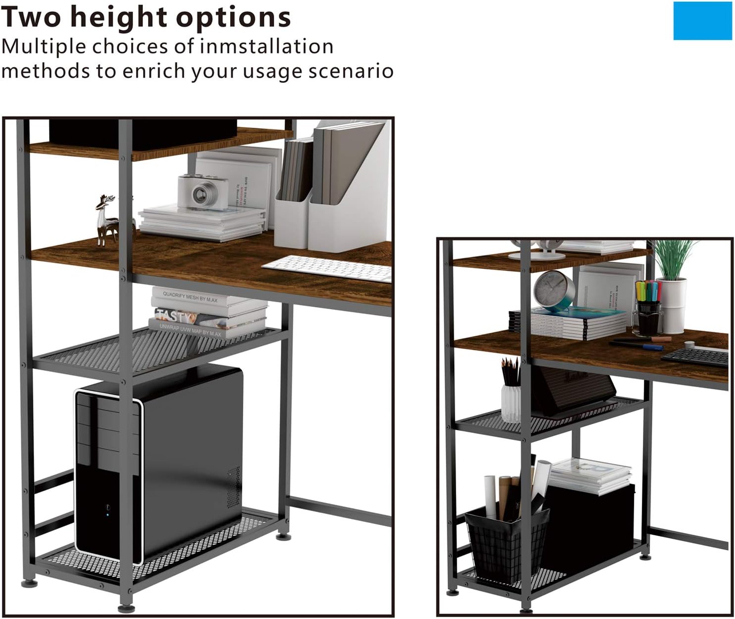 HOMIDEC Desk, 160x60cm Computer Desk with Bookshelf, Study Desk with 4 Tier DIY Storage Shelves Writing Table for Home Office Bedroom - Image 4