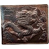 vogueteen Vintage Dragon Genuine Leather Bifold slim Card Holder Money Clip Wallet Purse