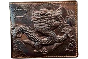 VKWE vogueteen Vintage Dragon Genuine Leather Bifold slim Card Holder Money Clip Wallet Purse