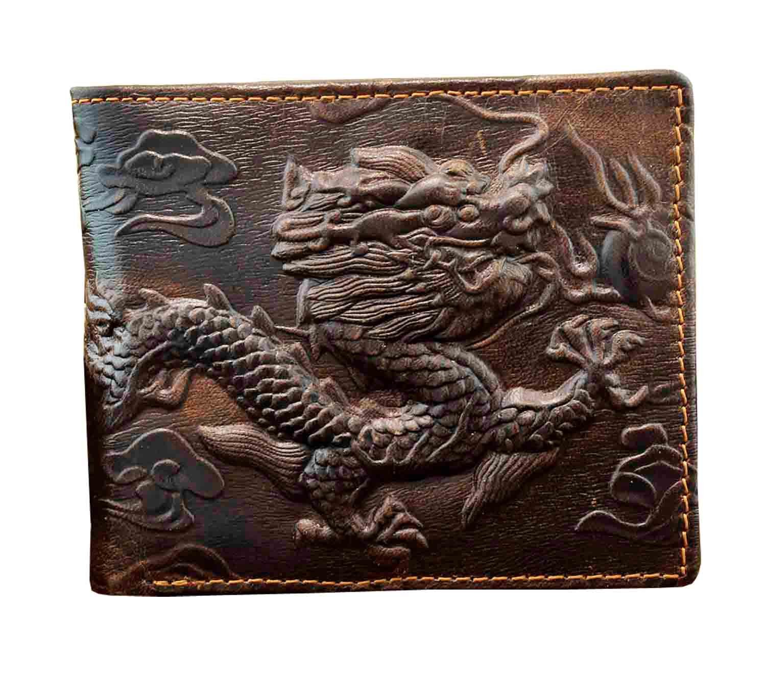 Photo 1 of vogueteen Vintage Dragon Genuine Leather Bifold slim Card Holder Money Clip Wallet Purse