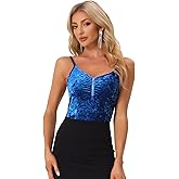 Allegra K Party Cami Top for Women's Velvet Zip Up Spaghetti Strap Halloween Sleeveless Tank Tops