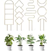 4 Pack Indoor Climbing Plant Trellis, Small Trellis for Potted Plants Outdoor, Metal Garden Trellis Plant Support Trellis with Different Patterns for Vine Ivy Flower (Golden)