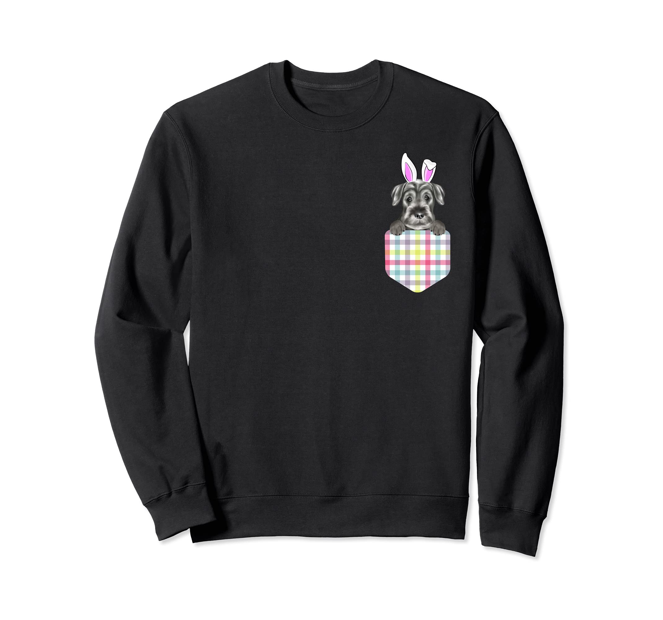 Easter Plaid Standard Schnauzer Bunny Dog In Pocket Sweatshirt