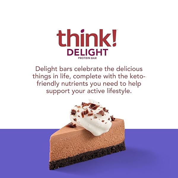 THINK! DELIGHT, KETO PROTEIN BARS, HEALTHY LOW CARB, GLUTEN FREE SNACK – CHOCOLATE MOUSSE PIE, 10 COUNT