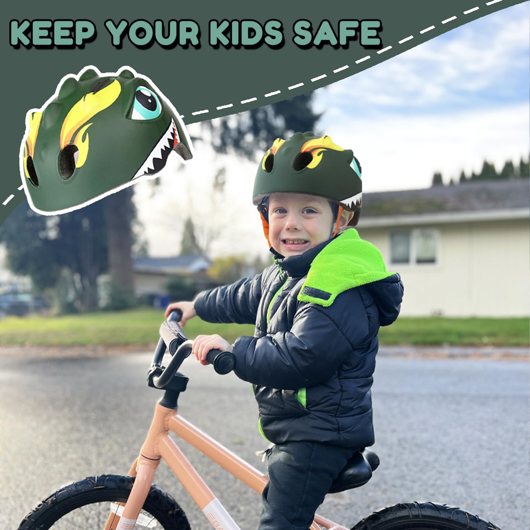 Toddler Helmet Kids Bike Helmet for Boys Girls 3 4 5 6Years Old with Dinosaur 3D Lightweight Safety Certified,Toddler Bike Cycling Skating Skateboard Scooter Helmet