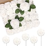N&T NIETING 50pcs Artificial White Roses Real Touch Foam Flowers DIY Wedding