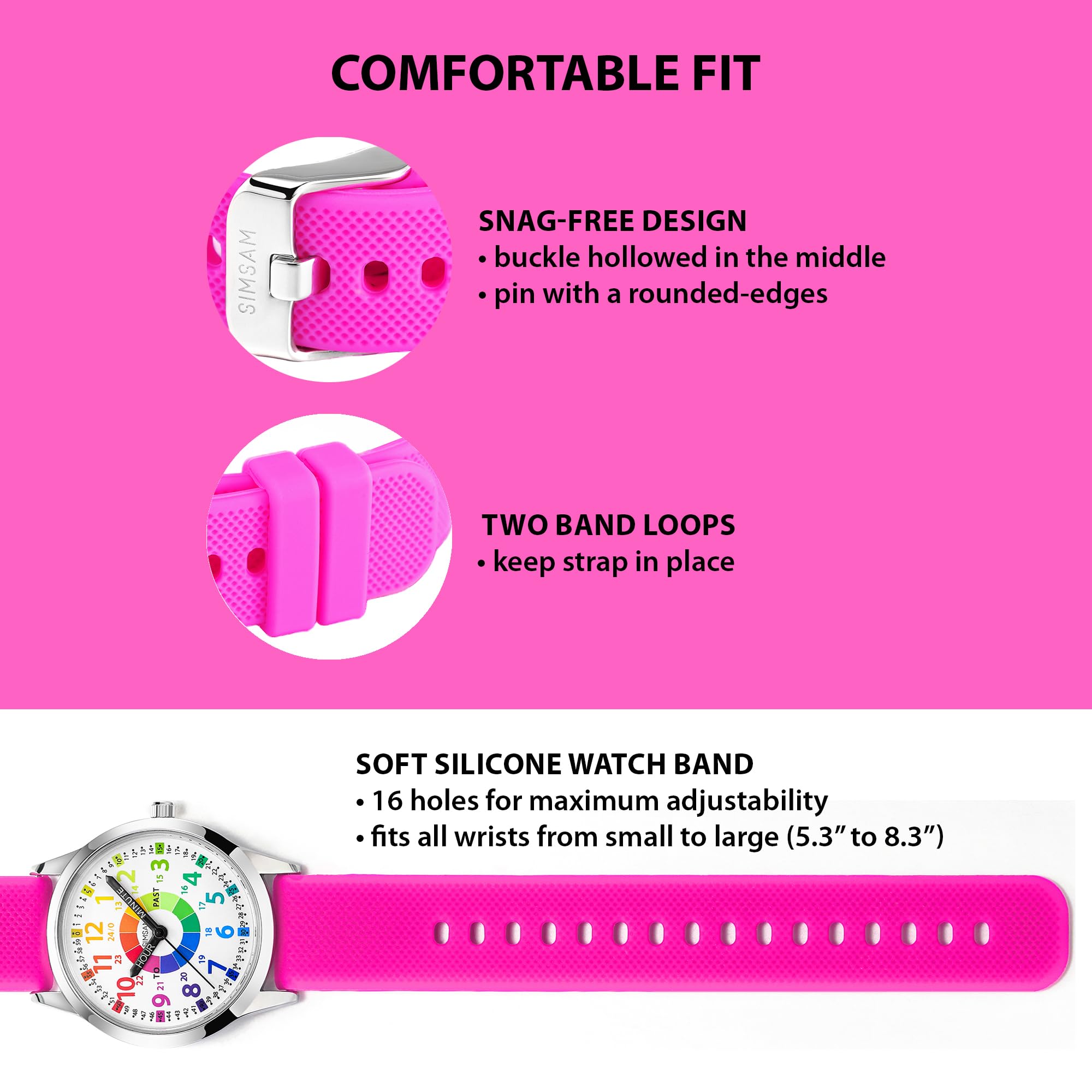 SIMSAM Kids Analog Watch, Learning Watch for Kids 8-12, Waterproof Time Teacher Watches for Boys Ages 5-7 6-8, Easy to Read Educational Girls Watches Ages 8-12, Great Gift Boys Girls Year 4-12 Old Waterproof