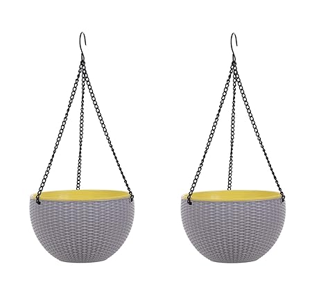 AASHU Plastic Hanging with Chain Pot Planters, Grey, 10inch, Pack of 2