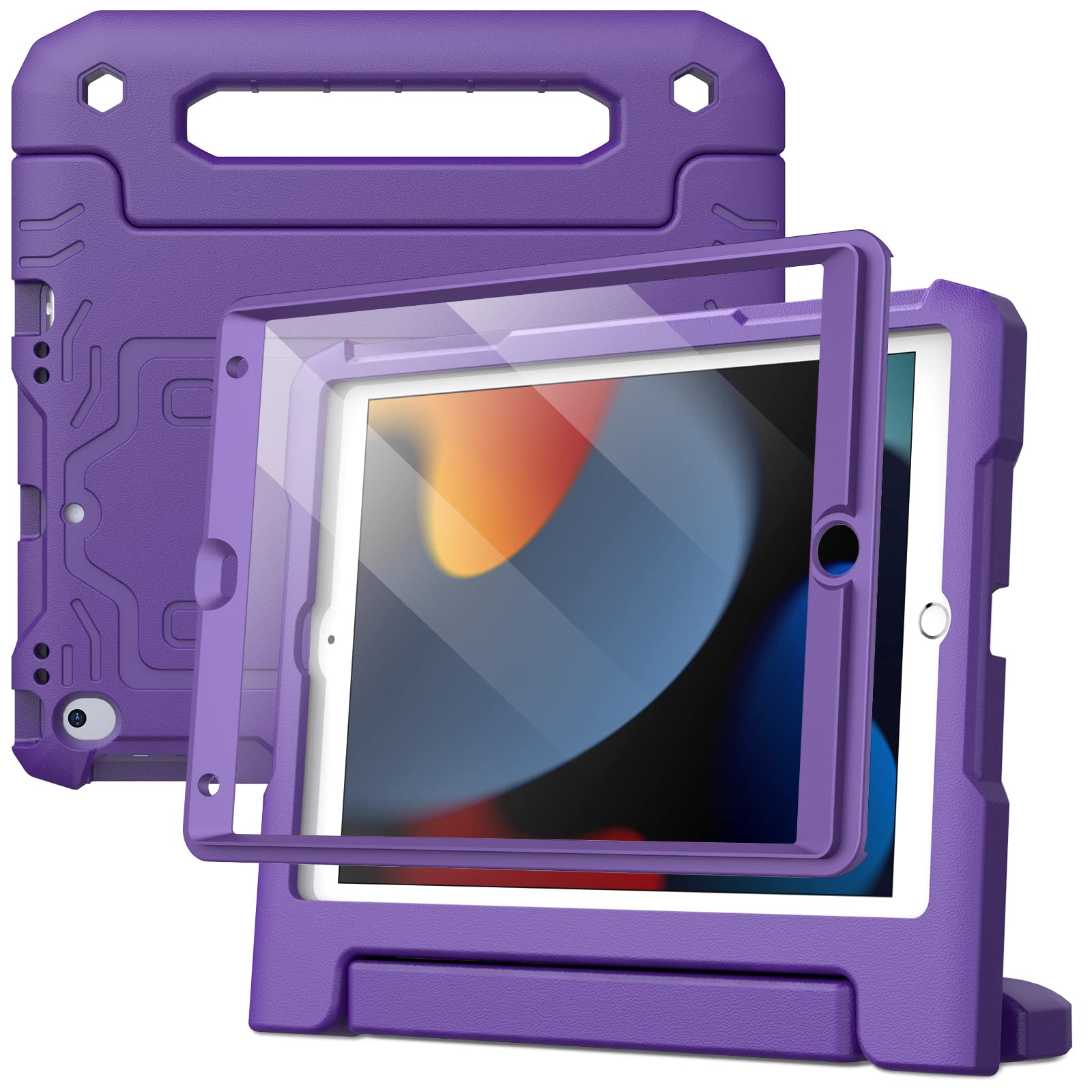 JETech Kids Case for iPad 10.2-Inch (9th/8th/7th Generation, 2021/2020/2019) with Built-in Screen Protector, Shockproof Full-Body Handle Stand Tablet Protective Cover (Purple)