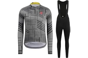 GCRFL Winter Cycling Jersey Sets Thermal Fleece Bike Jersey + Bib Pants, Long Sleeve Cycling Clothing Sets for Man