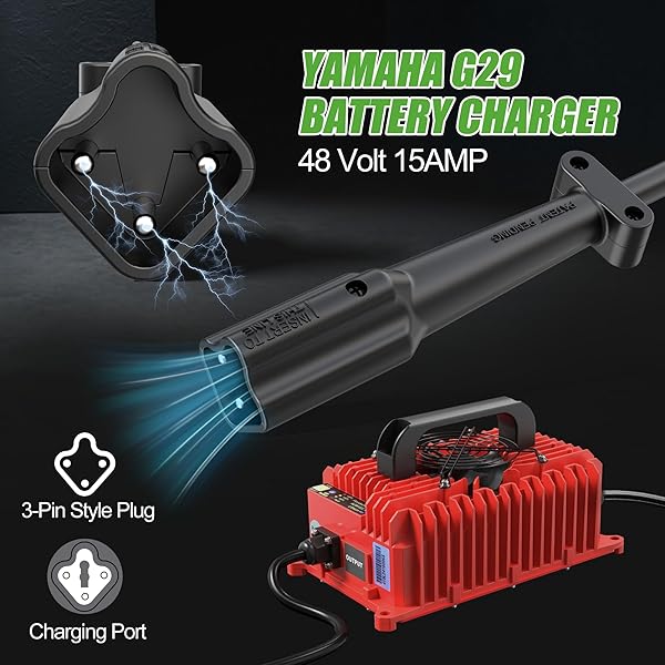 10L0L 15 AMP 48 VOLT GOLF CART BATTERY CHARGER FOR YAMAHA G29 DRIVE & DRIVE 2 WITH 3-PIN LEAF PLUG, IP67 WATERPROOF SMART GOLF CART BATTERY CHARGER – RED