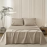 BDEAR 6PS Linen Grey Queen Size Bedding Sets Linen Like Cotton Bed Set Oeko-TEX Standard 100% Washed Cotton Deep Pocket Queen Size Fitted Sheet Plus Cozy Flat Sheet and 4 Pillowcases