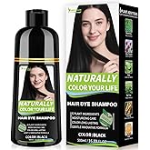 Black Hair Dye Shampoo for Women & Men, 15 Min Gray Coverage, 3 in 1 Semi-Permanent Color with Natural Herbal Ingredients