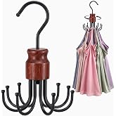 Bra Hanger for Closet Organizer, Wooden Tank Top Hangers Space Saving | 360&deg; Rotating Bra Holder with 8 Hooks, Metal Foldable Hanger, Storage for Bras, Scarves, Belts, Underwear and More