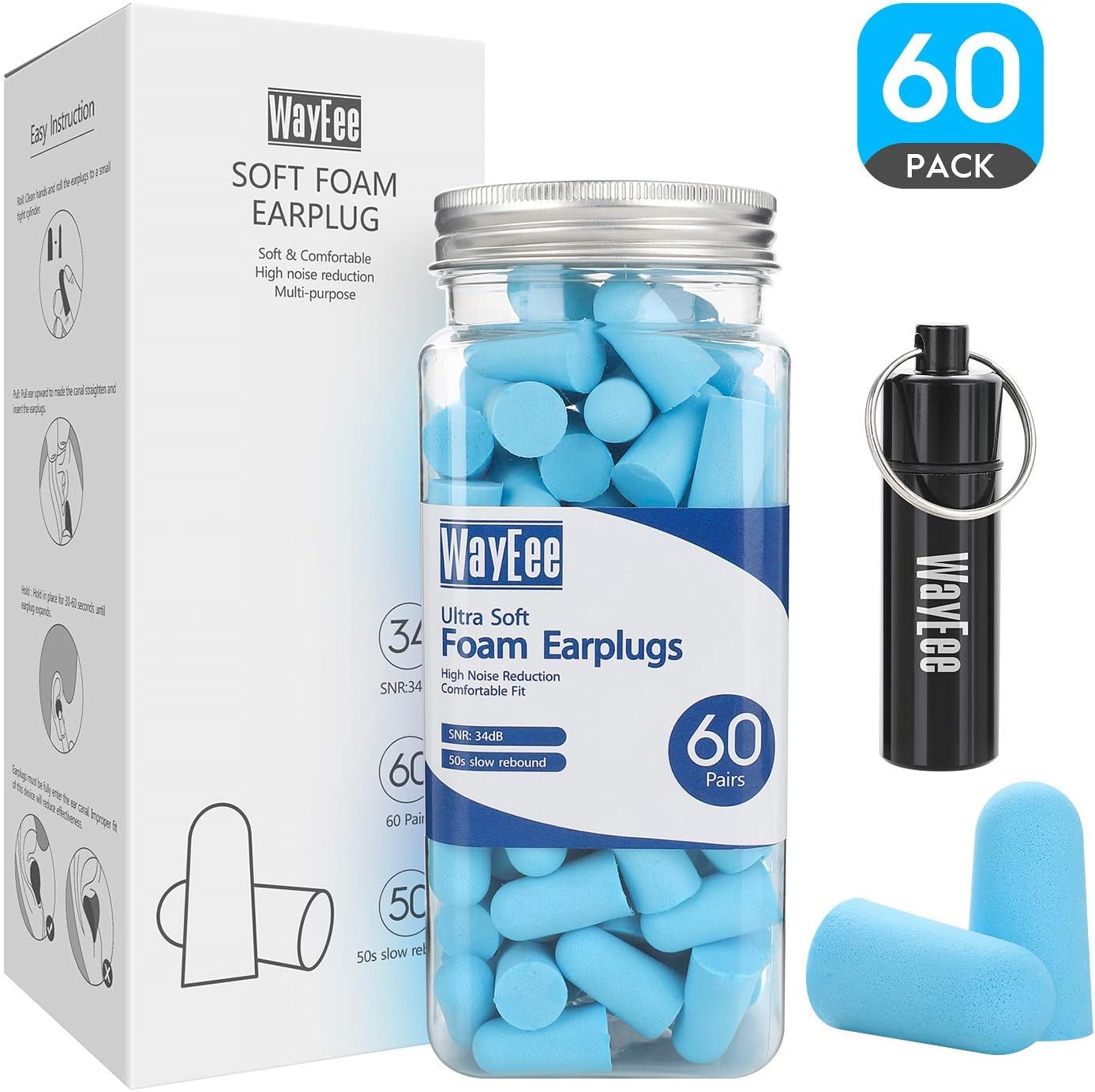Ear Plugs for Sleeping Block Out Snoring, WayEee 60 Pairs Noise