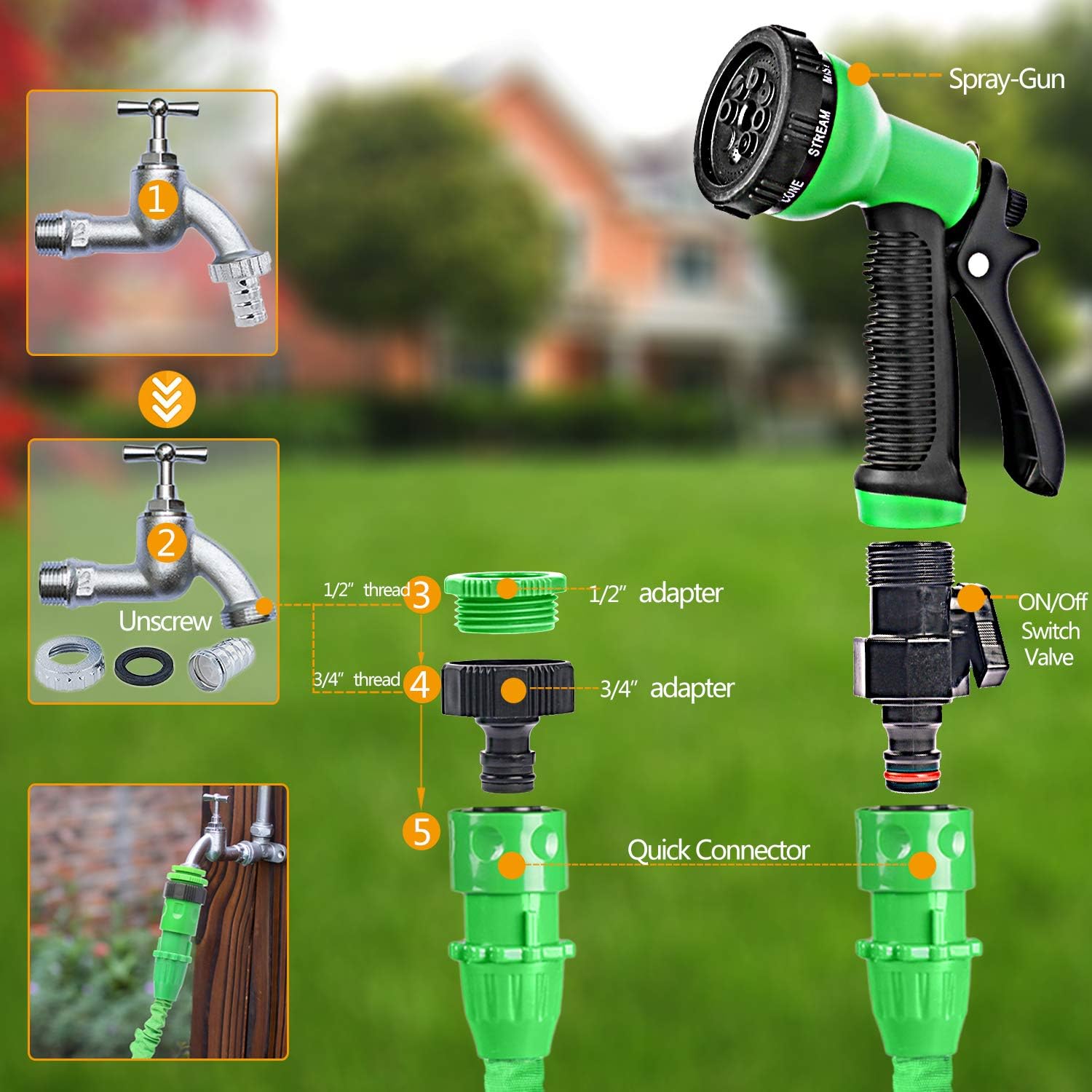 Garden Hose Pipe Expandable Garden Hose with 3/4", 1/2" Fittings, Anti-Leakage - Image 3