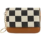 Galentine's Day Gifts-Women's RFID Blocking Checkered Wallet-PU Leather,9 Card Slots,Keychain|Compact Large Capacity,Minimalist Zipper Coin Pocket|Secure for Travel|Durable Card/Cash/Organizer(brown)