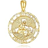 KECHO 14K Real Gold Patron Saint Necklace Religious Protection Pendant 14K Solid Gold Jewelry Gifts for Men Women