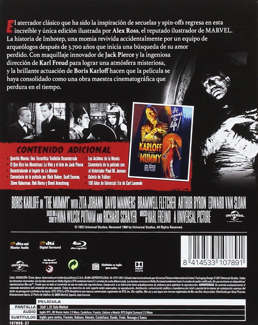 La Momia 1932 Edicion Metal Blu Ray Amazon Es Boris Karloff Zita Johann David Manners Karl Freund Boris Karloff Zita Johann Universal Pictures Alex Ross Cine Y Series Tv