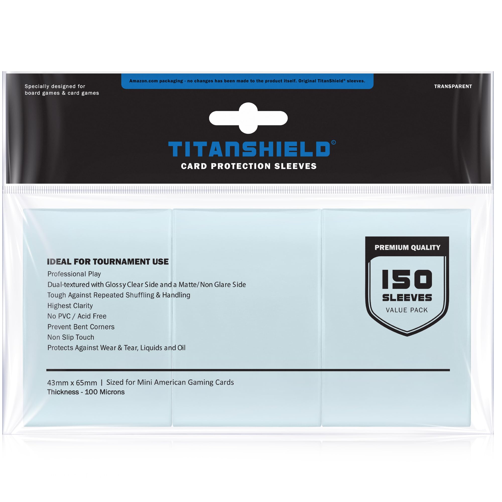 TitanShield (150 Sleeves) Clear Mini American Size Board Game and Matte Card Sleeves