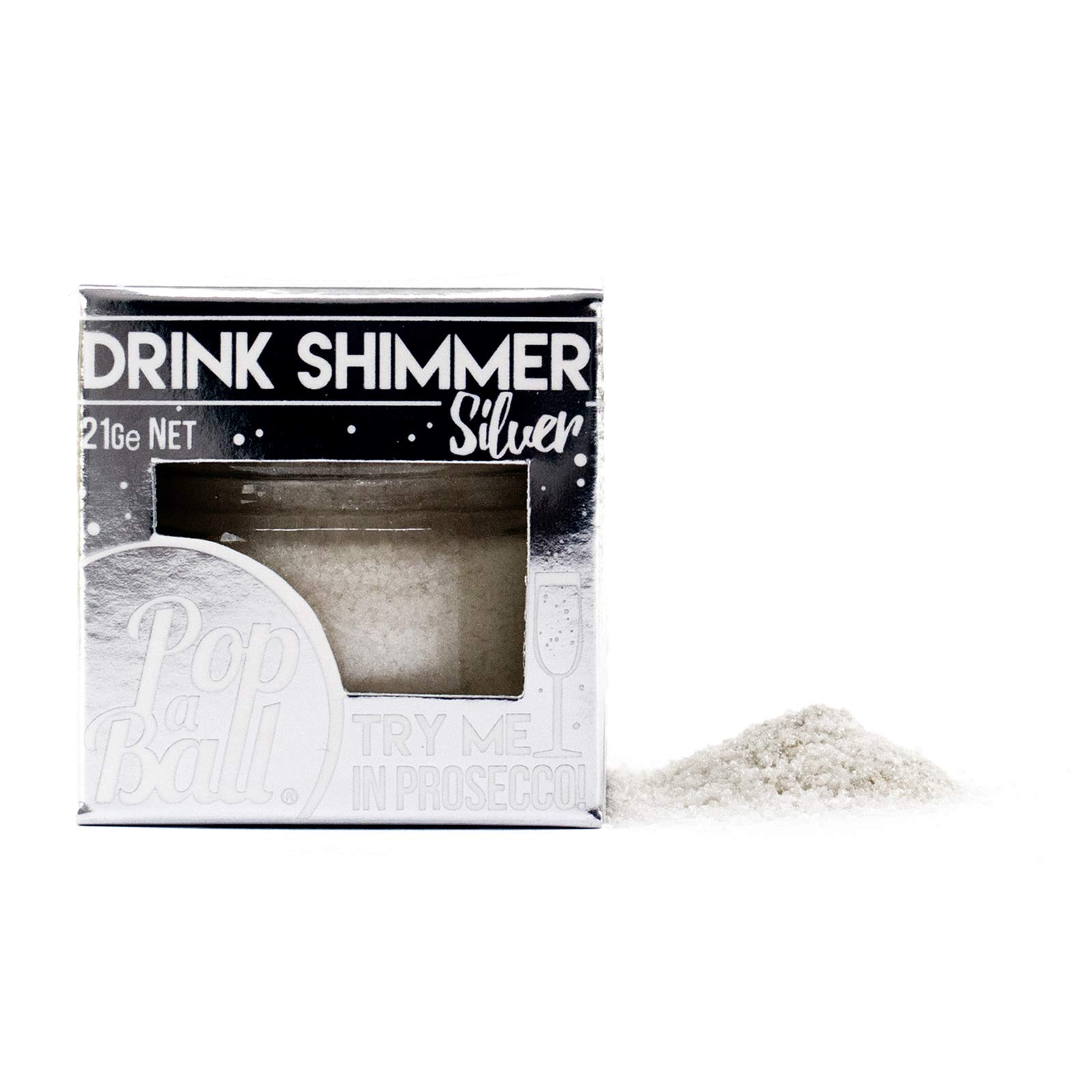 Popaball Drink Shimmer Silver No Added Flavour | 1 x 21 Grams | Prosecco, Gin, Mocktail & Cocktail Making Gifts | Gift Set Ideas for Her, Hampers & Hen Parties