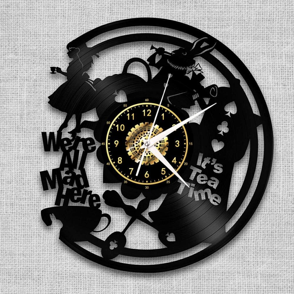 SKYTY Afternoon Tea Time Black Vinyl Record Wall Clock Retro Home Decor 12 Inch With Led Light