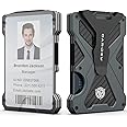 Minimalist Wallet for Men- Slim Aluminum Metal Money Clip Wallet with Clear ID Card Holder, Carbon Fiber Wallet, RFID Blocking,Holds up 15 Cards with Cash Clip,Ultra-Thin Tactical Wallet - Dark Grey