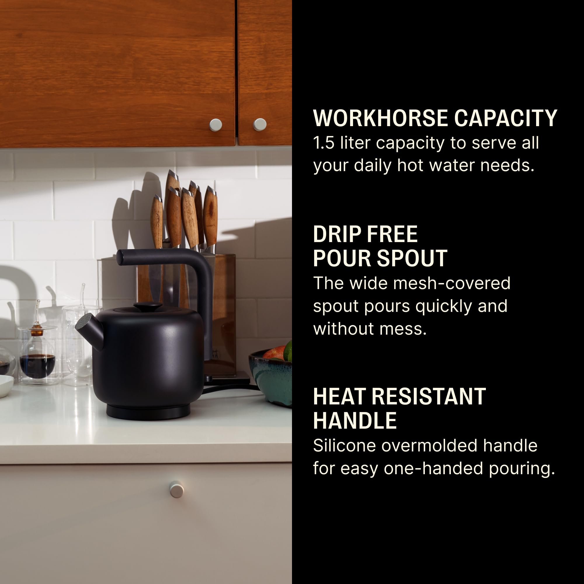 Fellow Hervidor eléctrico Clyde - Capacidad de 1,5 litros - Diseño moderno de estufa, multiusos, acero inoxidable - Agua caliente para ramen, avena, té, café y más - Gran capacidad